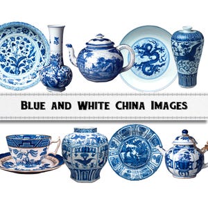 Könnte beinhalten: Eine Sammlung von blau-weißen chinesischen Porzellanartikeln, darunter eine Teekanne, eine Vase, Teller, Schalen und eine Tasse mit Untertasse. Die Artikel sind mit traditionellen chinesischen Motiven wie Drachen, Blumen und Vögeln verziert.