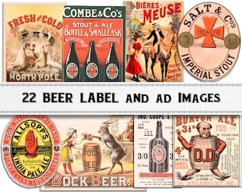 Etiqueta de cerveza vintage e imágenes publicitarias / Descarga digital / Uso comercial / Clipart PNG
