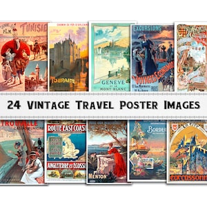 Imágenes de carteles de viajes vintage / Descarga digital / Uso comercial / Imágenes prediseñadas