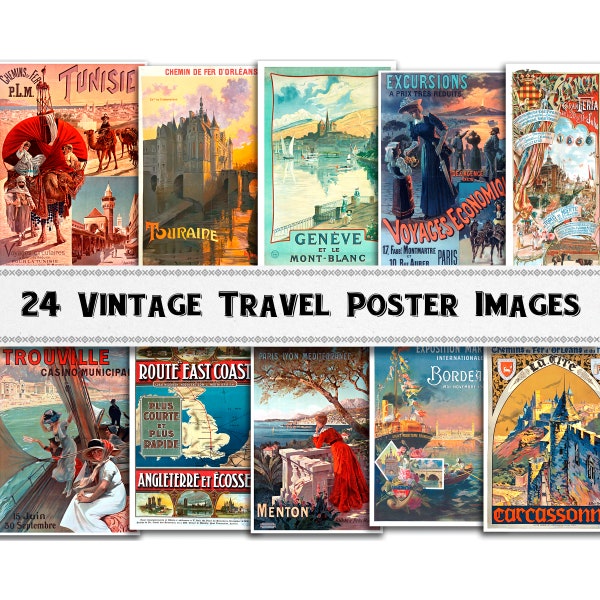 Vintage Travel Poster Images / Digital Download / Commercial Use / Clipart