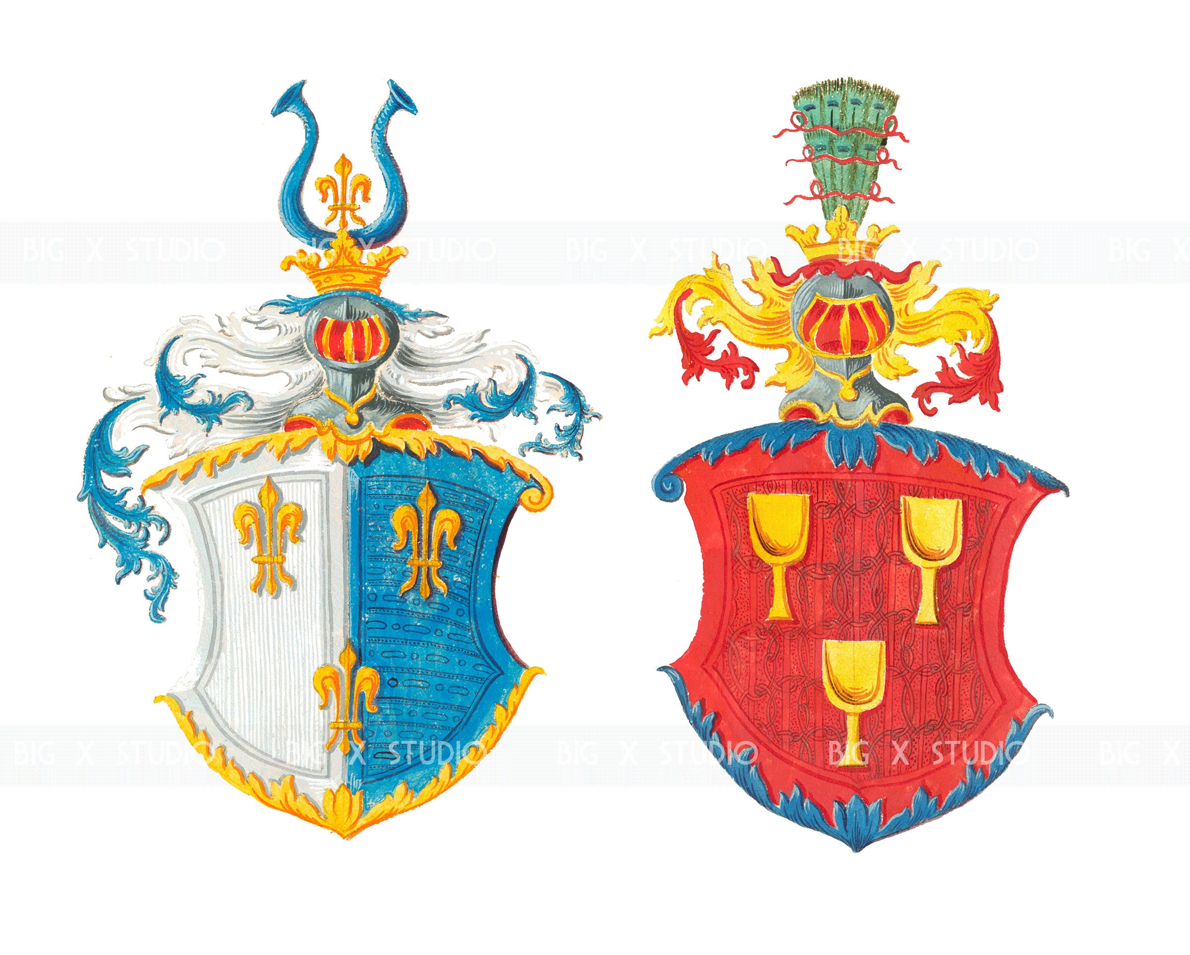 Medieval Heraldry Coat of Arms Clipart: Illuminated Manuscript Designs  (digital Download) - Etsy, image size:2400x1927