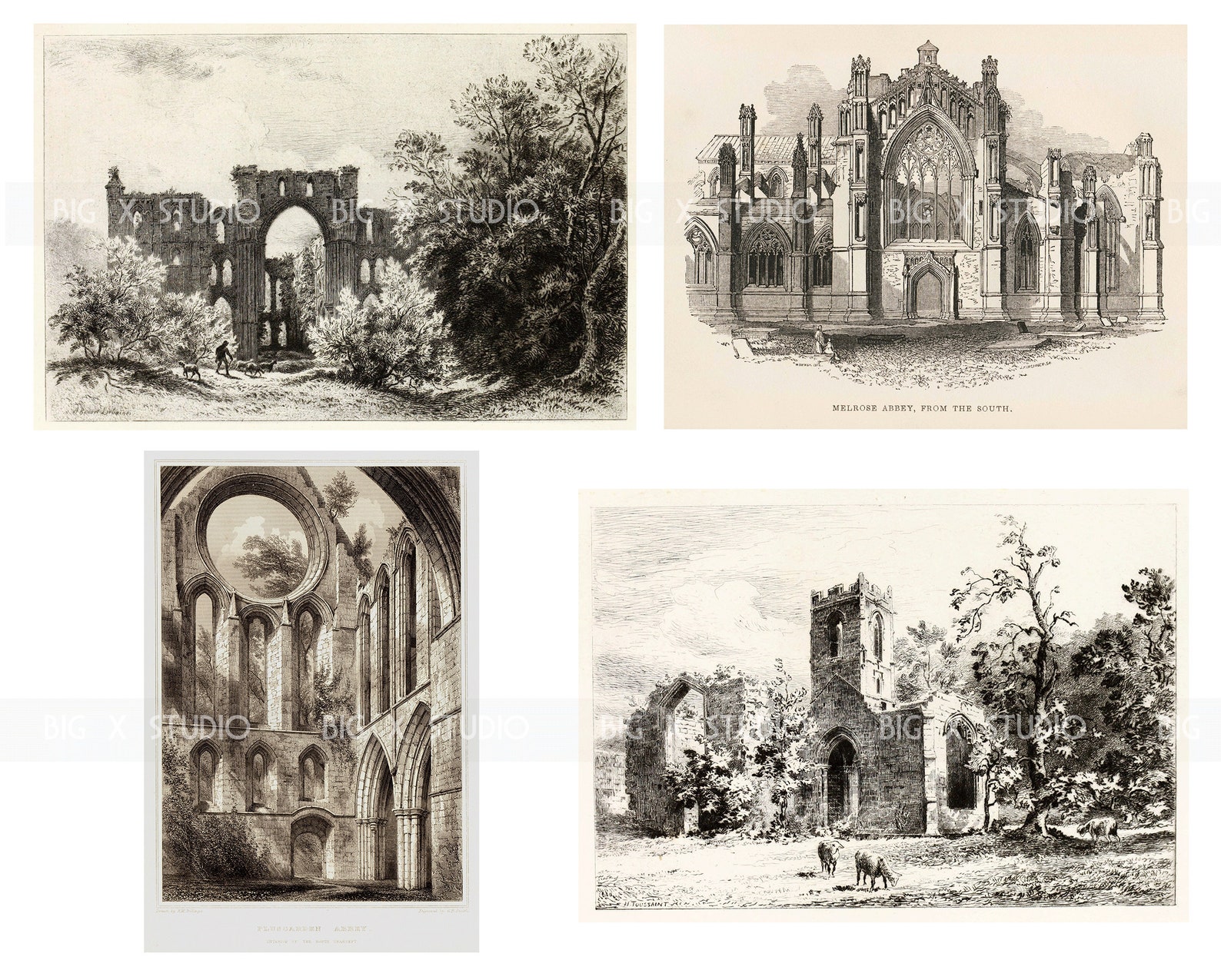 Medieval Gothic Church Ruin Engraving Images / Digital Download ...