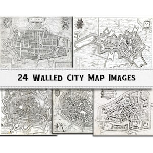 Imagens de mapa de cidade murada medieval / download digital / uso comercial / clipart
