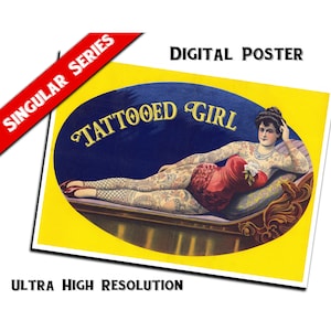Tattooed Girl Digital Download / Ultra High Resolution  / Commercial Print Use / Vintage Circus Sideshow Freak