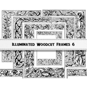 May include: A set of nine black and white illustrated woodcuts featuring intricate floral designs. The frames are perfect for adding a vintage touch to any project.