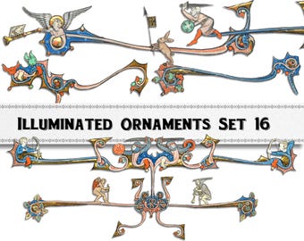 Bordures manuscrites enluminées médiévales : clipart à usage commercial (téléchargement numérique)