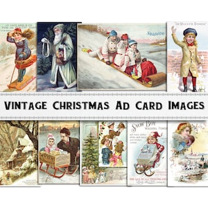 Vintage kerstreclame kaartafbeeldingen/digitale download/commercieel gebruik/kerst clipart