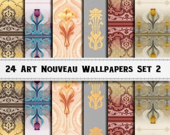Art Nouveau Wallpapers #2 / Graphic Backgrounds / Commercial Use Included / Digital Paper / Mobile Wallpaper