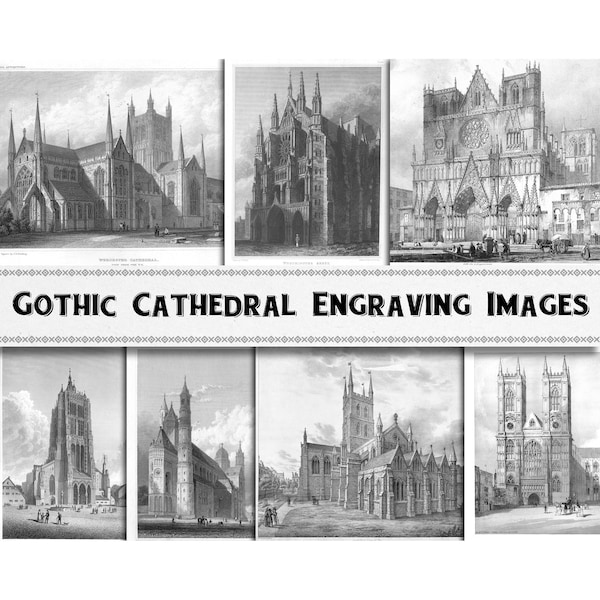Gothic Cathedral Church Engraving Images / Digital Download / Commercial Use / Gothic Architecture