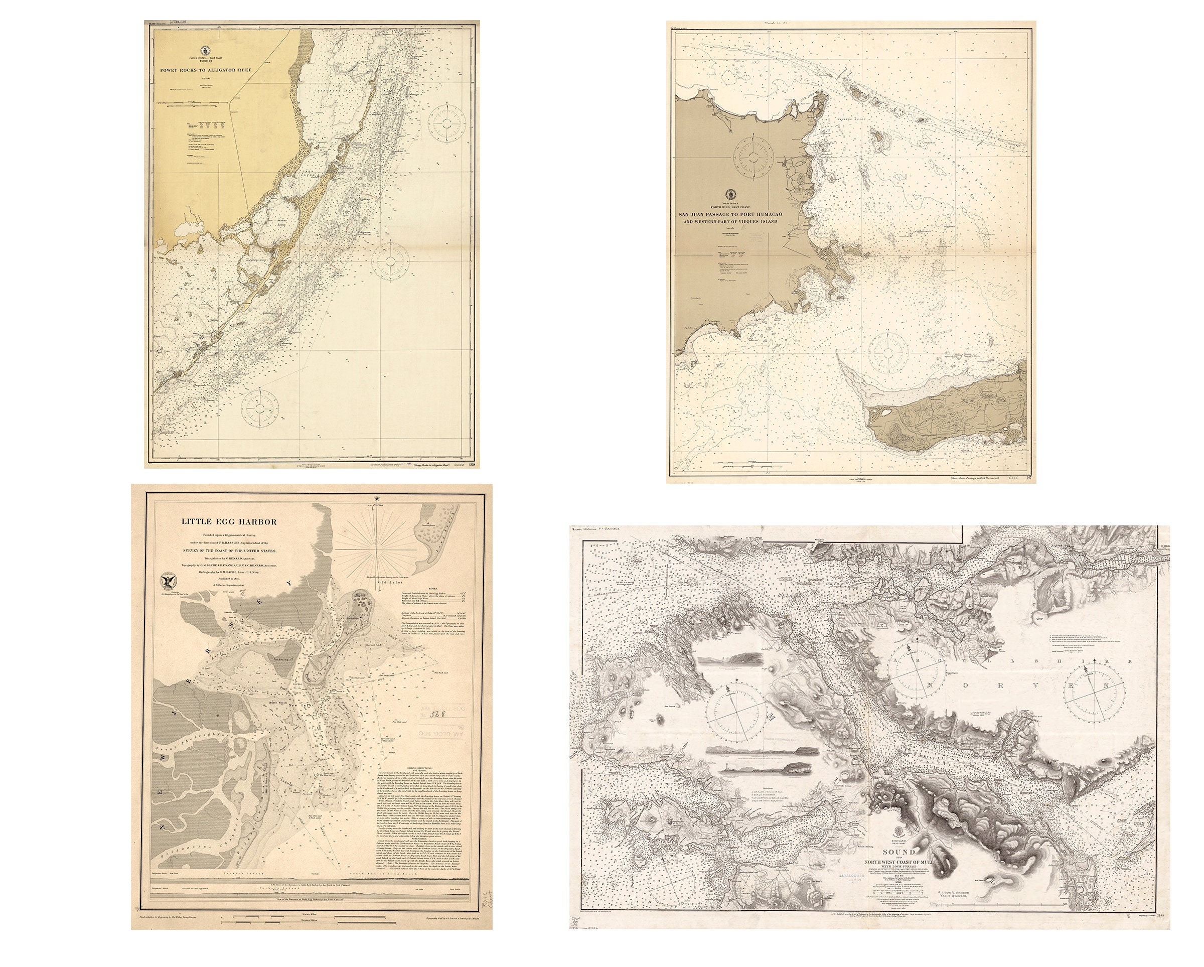 Vintage Nautical Chart Images Set 2 / Coastal Maps / Digital Download ...