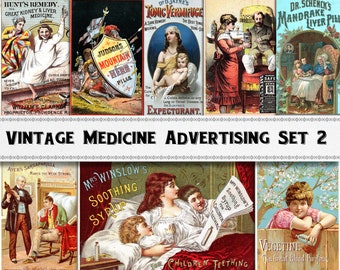 Immagini pubblicitarie di medicina vintage set 2 / Download digitale / Uso commerciale / Medicina vintage / Clipart