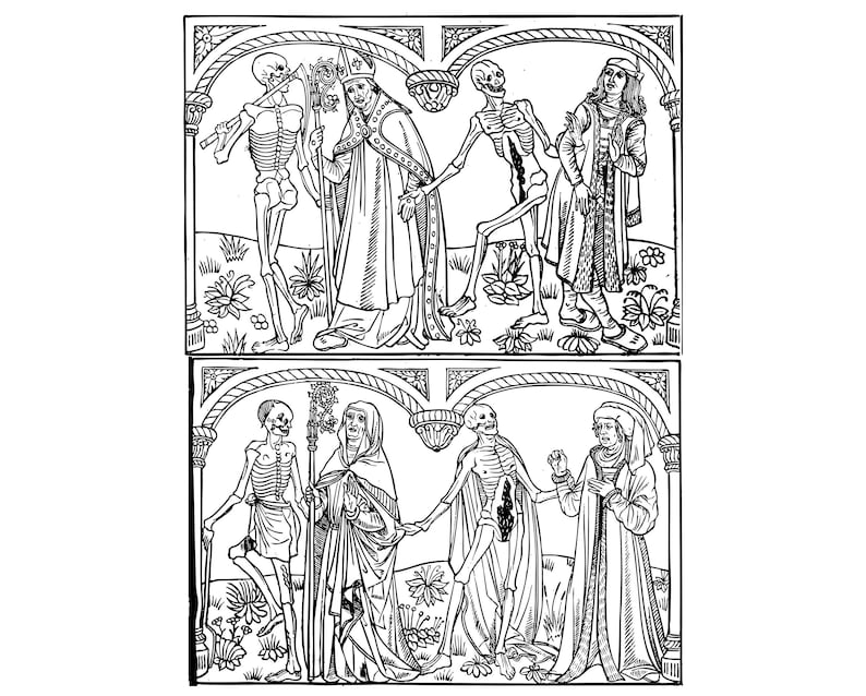 Medieval Woodcut Death Clip Art, Illuminated Manuscript Images (PNG SVG ...