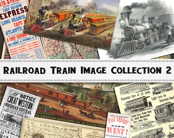 Conjunto 2 de imagens de ferrovias e trens / Coisas efêmeras ferroviárias / Uso comercial / Download digital
