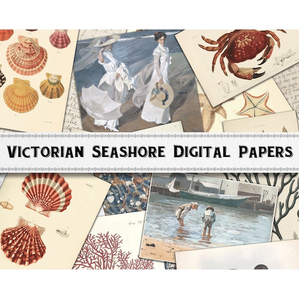 Victorian Beach Seashore Digital Paper Backgrounds / Scrapbook Wallpapers / Commercial Use Included