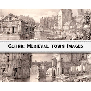 Medieval Gothic Town Engraving Images / Digital Download / Commercial Use / Medieval Village