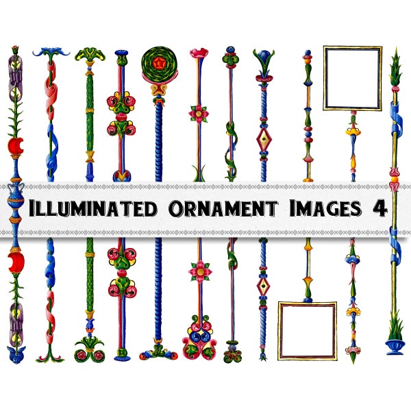 Adornos de manuscritos medievales iluminados: Clipart de bordes con nudos (Descarga digital)