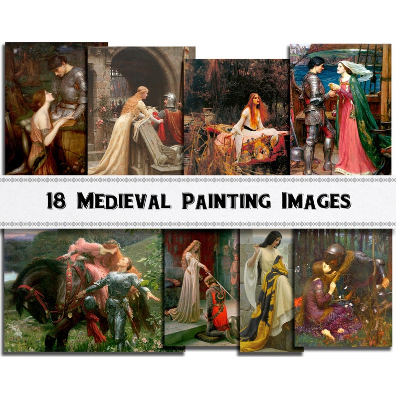 Medeltida riddare och prinsessa målade bilder / Digital nedladdning / Kommersiell användning / Clipart bild 1