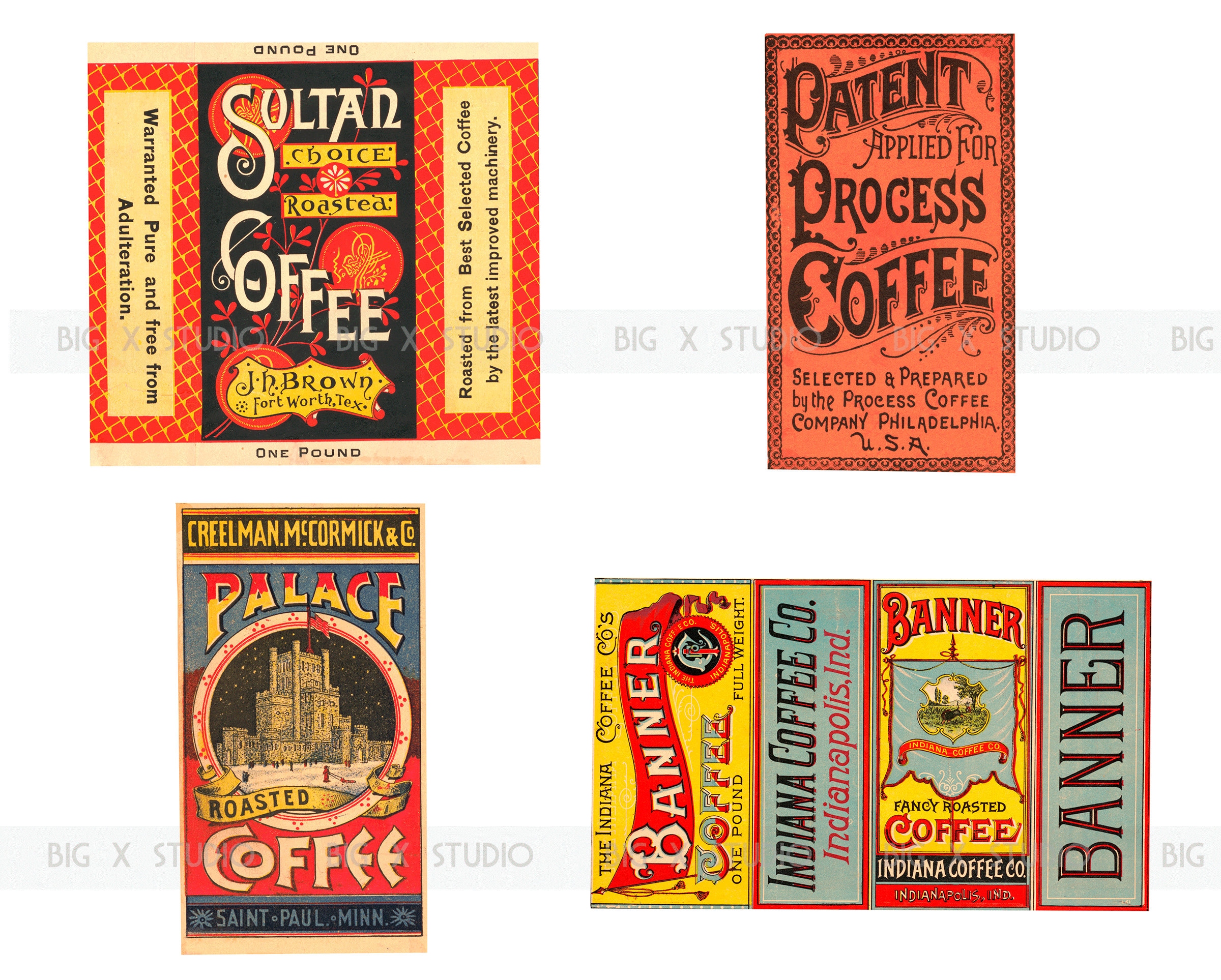 アンティーク　ポスター　Tea Coffee Vintage Tea Labels | Vintage Coffee Label Set 1 | 35 Antique