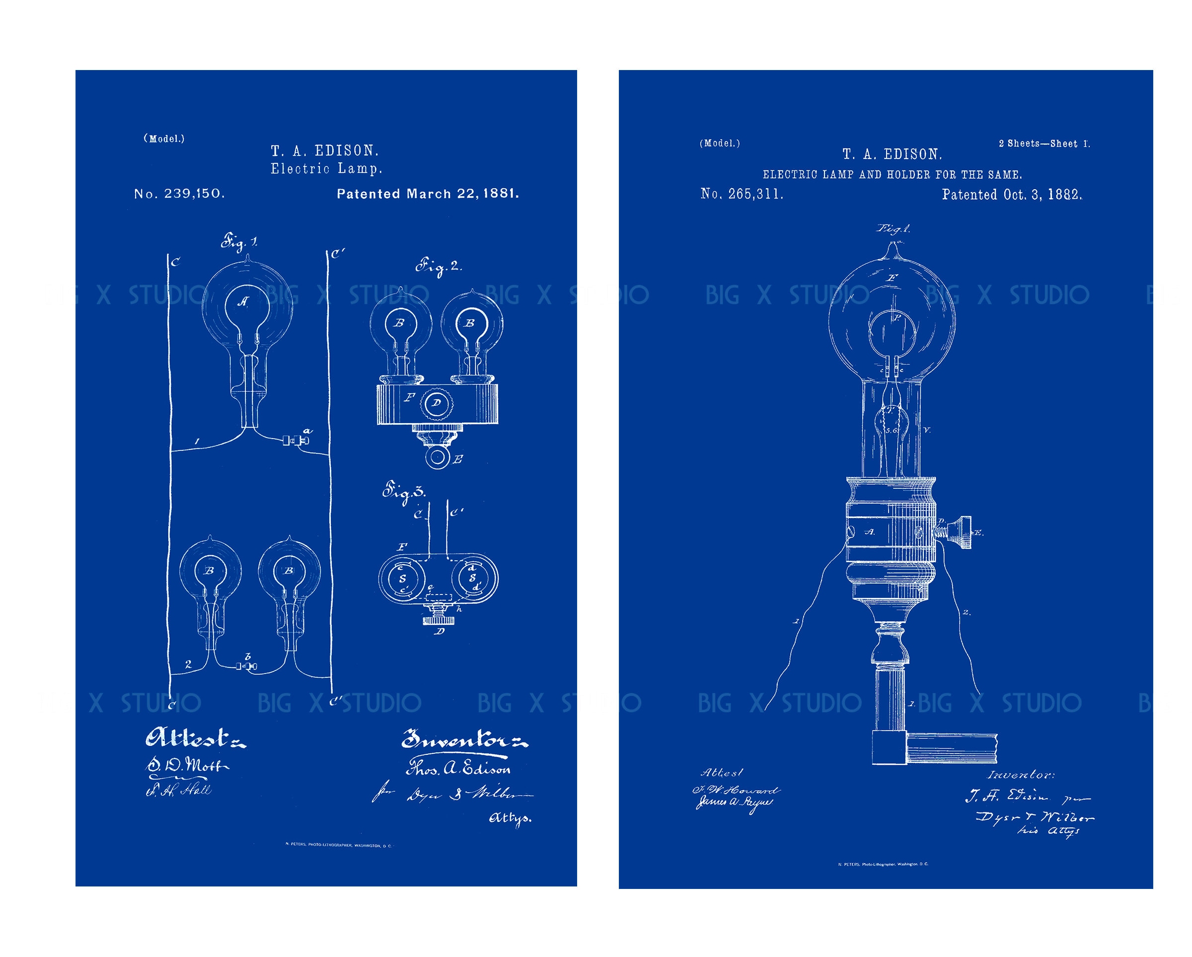 トーマス・エジソンの電球の特許設計図画像 / デジタルダウンロード