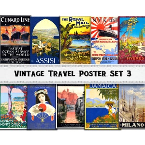 Imágenes de carteles de viajes vintage Set 3 / Descarga digital / Uso comercial / Imágenes prediseñadas