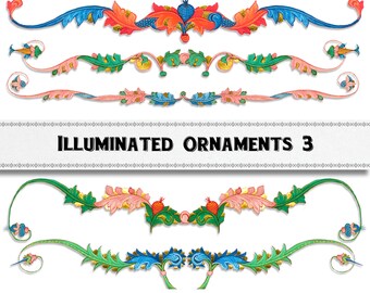 Mittelalterliche Ornament Bordüren: Illuminierte Handschrift Clipart (digitaler Download)