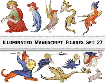 Medieval Manuscript Art, People and Creatures Set 27, Commercial Use (Digital Download)
