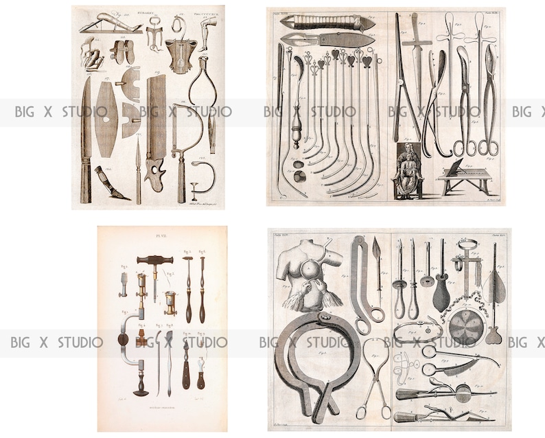 Surgical Instrument Chart Images / Vintage Medical / Digital Etsy