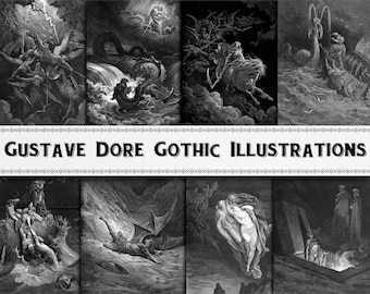 Gustave Dore Gothic Engraving Illustration Images / Digital Download / Poe Horror Art / Commercial Use