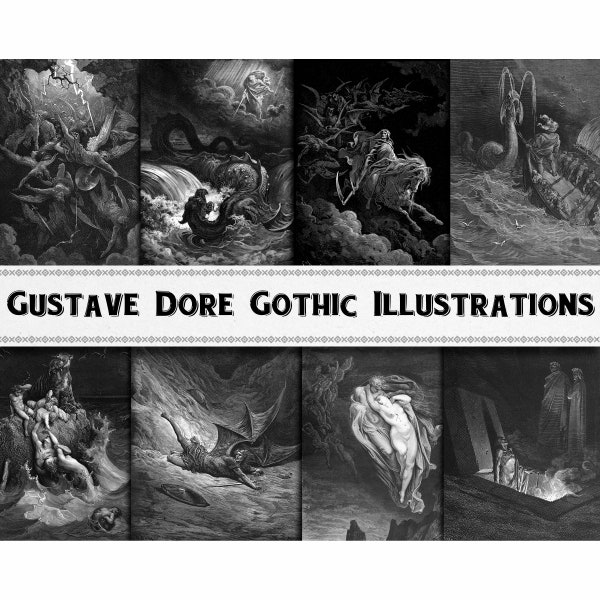 Gustave Dore Gothic Engraving Illustration Images / Digital Download / Poe Horror Art / Commercial Use