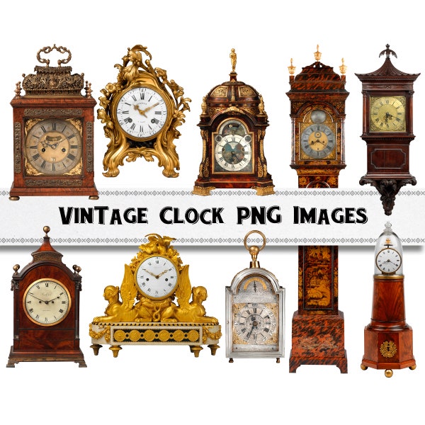 Vintage Clock PNG Images / Digital Download / Commercial Use / Overlay Clipart