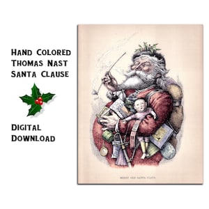 Download do Papai Noel colorido à mão vintage / Thomas Nast / Uso de impressão comercial / Natal