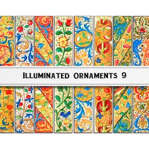 Medieval Illuminated Manuscript Ornaments Set 9, Digital Download, Commercial Use Clipart, Middle Ages Knotwork Borders