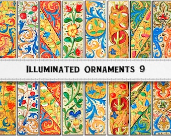 Mittelalterliche Leuchthandschrift Ornamente: Knotenarbeit Bordüren Clipart (Digitaler Download)