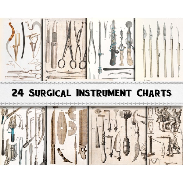 Surgical Instrument Chart Images / Vintage Medical / Digital Download / Commercial Use / Clipart