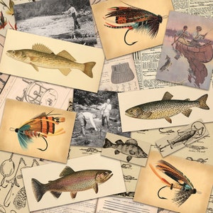 Vintage Fishing Digital Paper / Scrapbook Wallpapers / Fishing Ephemera ...