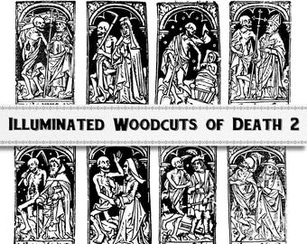 Medieval Woodcut Death Clip Art Set 2, Illuminated Manuscript Images (PNG SVG Digital Download)