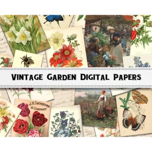 Vintage Garden Digital Paper Backgrounds / Scrapbook Wallpapers / Garden Journal / Commercial Use Included