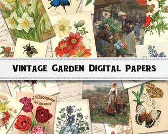 Vintage Garden Digital Paper Backgrounds / Scrapbook Wallpapers / Garden Journal / Commercial Use Included