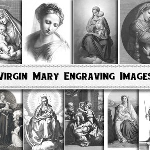 Vintage Maagd Maria Gravure Afbeeldingen / Digitale Download / Commercieel Gebruik / Christian Icon Clipart