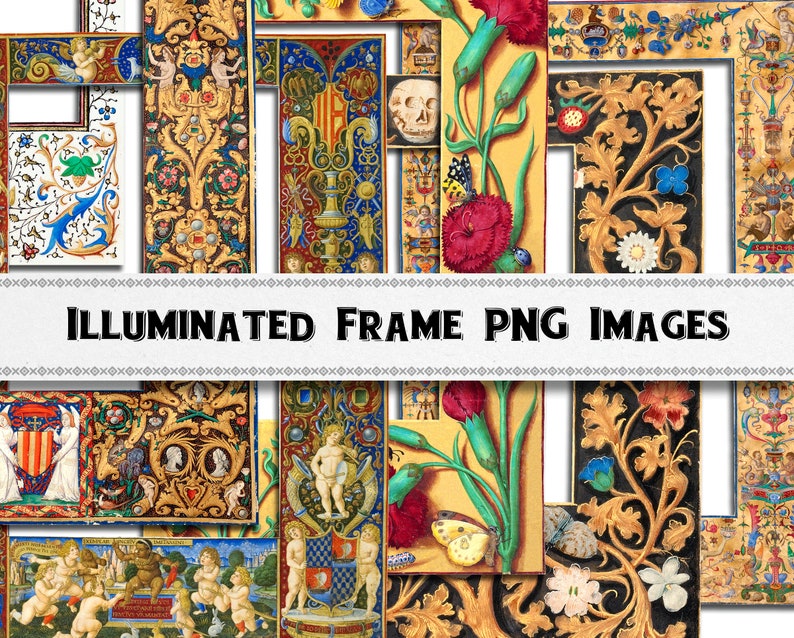 Manuscript Frame Medieval Illuminated Manuscript Frame PNG Images Digital - Etsy