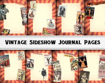 Sideshow Junk Journal Pages / Digital Download Printable Kit / Barnum Freakshow / Scrapbook Ephemera