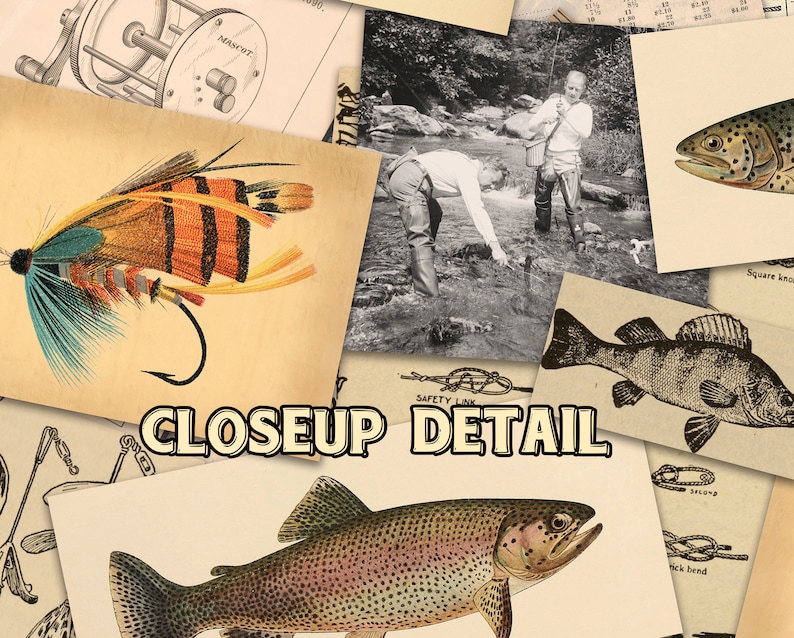 Vintage Fishing Digital Paper / Scrapbook Wallpapers / Fishing - Etsy