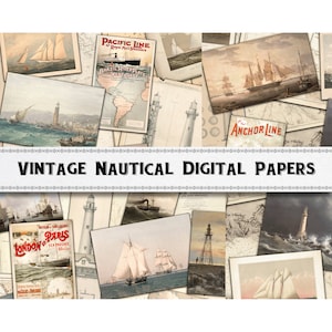 Vintage Nautical Digital Paper Backgrounds / Scrapbook Wallpapers / Sailing Boating Journal / Commercial Use Included