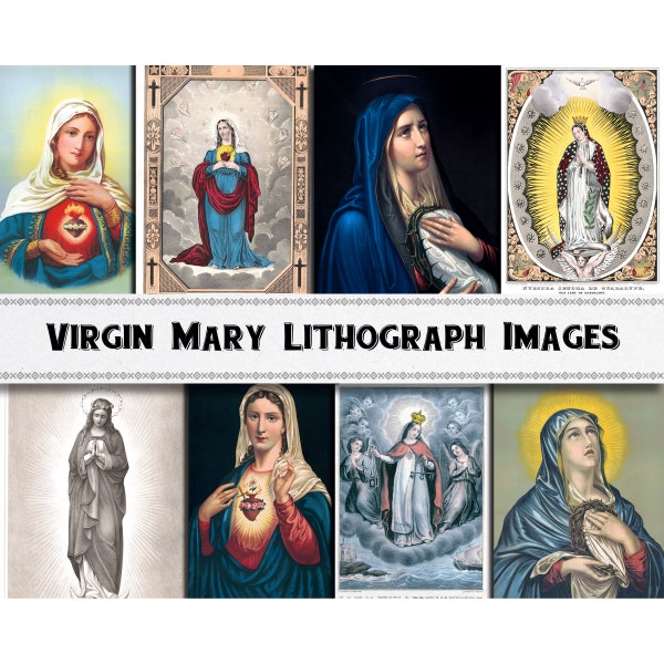 Vintage Virgin Mary Lithograph Images / Digital Download / Commercial Use / Christian Clipart