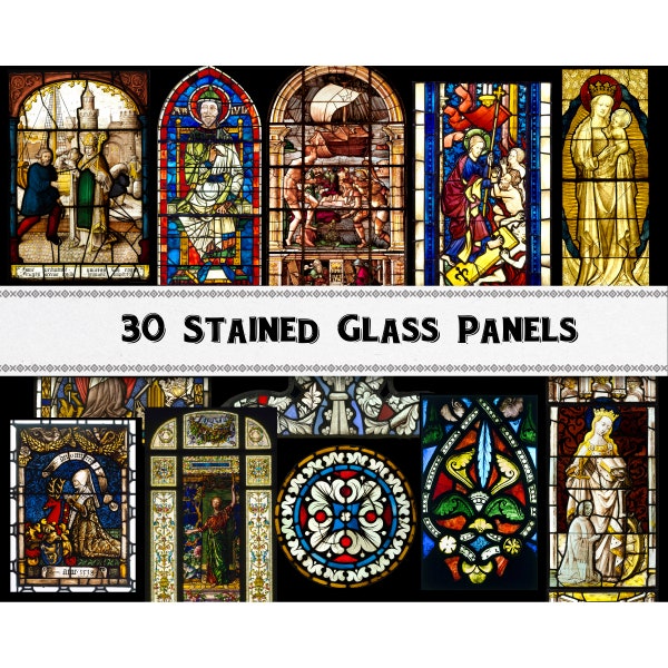 Medieval Renaissance Stained Glass Images / Digital Download / Commercial Use / Vintage Clipart