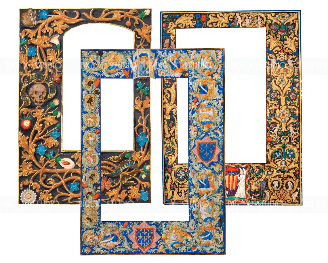 Manuscript Frame Medieval Illuminated Manuscript Frame PNG Images Digital | Etsy