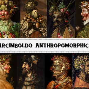 Imágenes de pintura antropomórfica de Giuseppe Arcimboldo / Descarga digital / Uso comercial / Clipart de flores vegetales