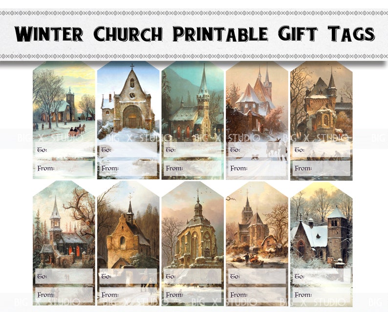 Winter Church Christmas Printable Gift Tags / Digital Download - Etsy