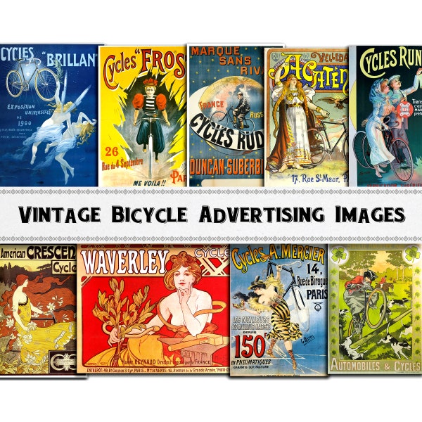 Vintage Bicycle Advertising Images / Digital Download / Commercial Use / Cycling Clipart