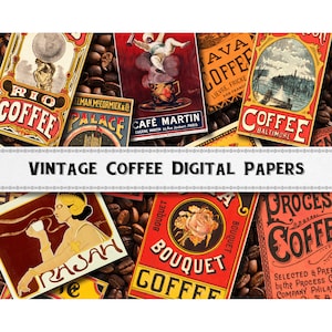 Vintage Coffee Digital Paper / Scrapbook Wallpapers / Coffee Ephemera Journal / Commercial Use Included